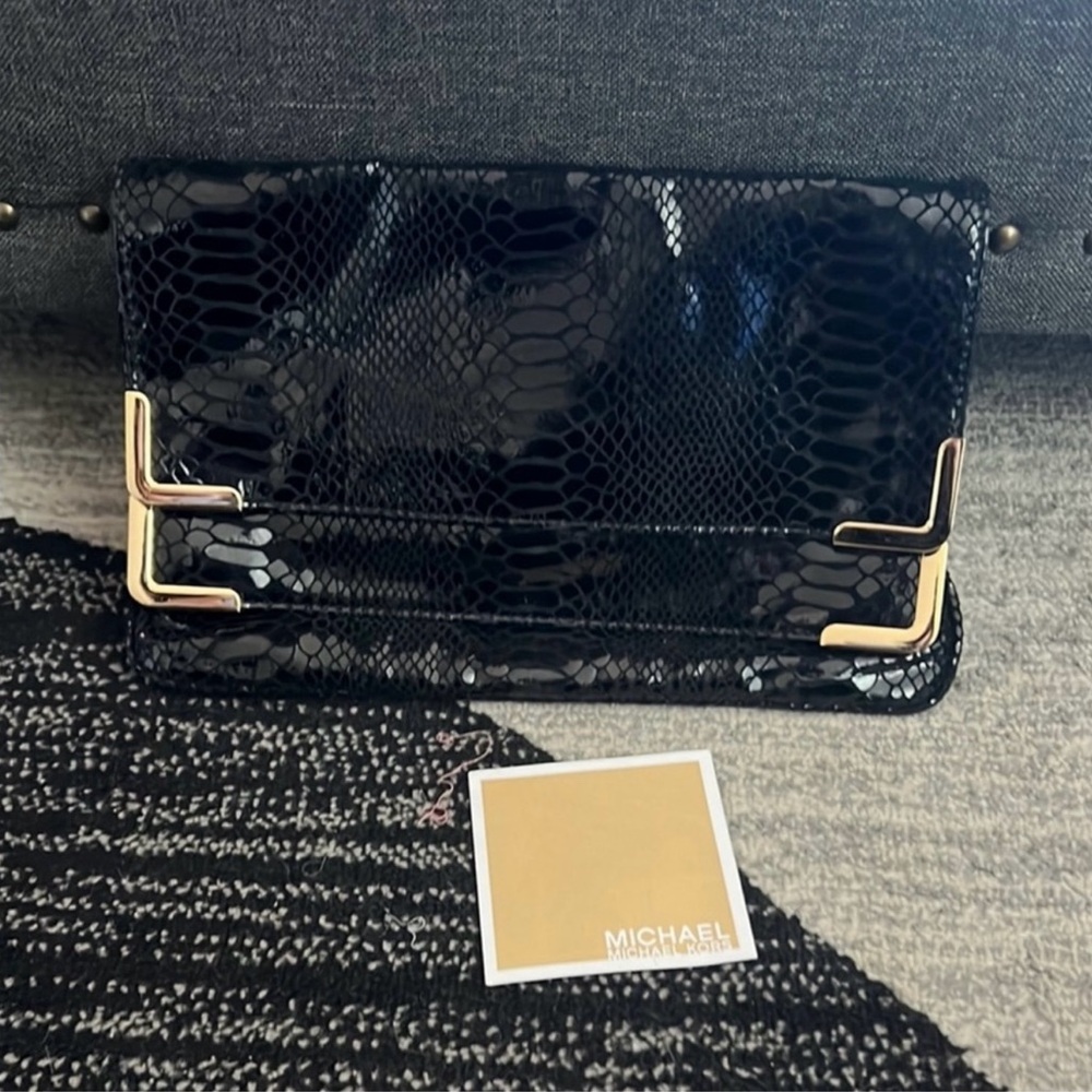 Michael Kors Glossy Black Snakeskin Clutch